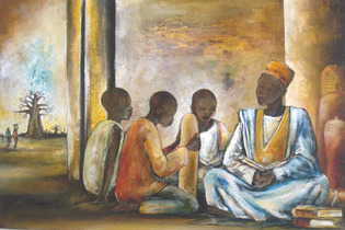 Un marabout entouré de ses talibés (dessin abstrait. source: au-senegal.com)