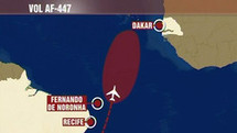 Le trajet de l'Airbus d'Air France et la supposée zone de l'accident (photo: TFI)