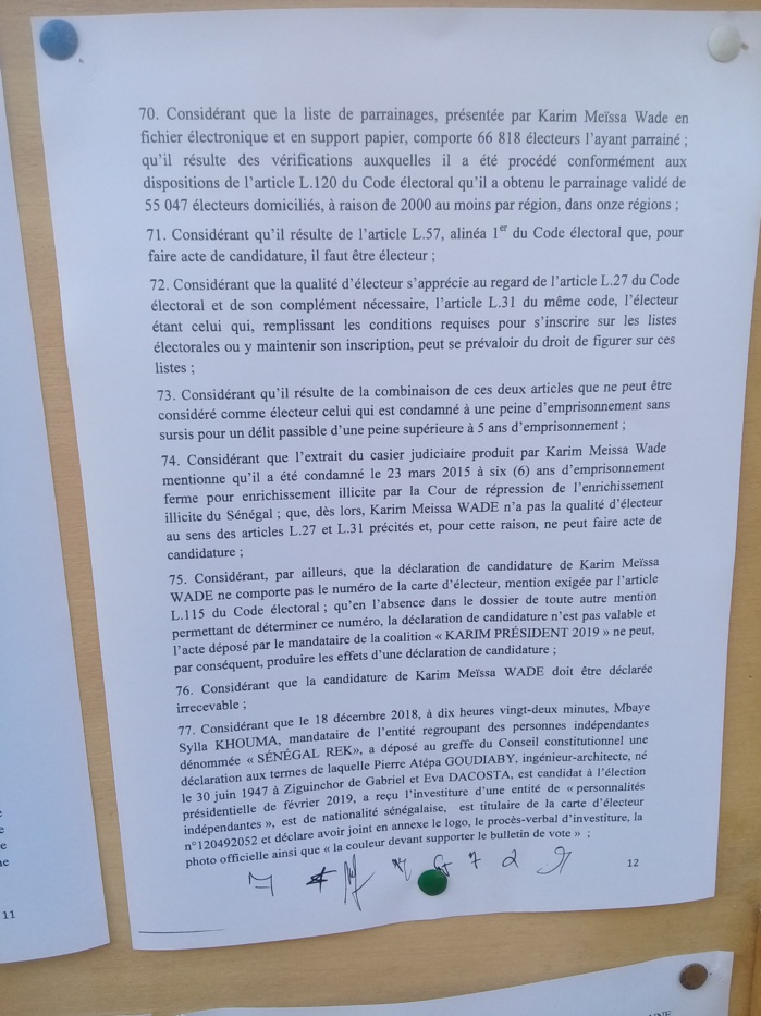 Invalidation des candidatures de Khalifa Sall et de Karim Wade: Les motifs avancés par le Conseil Conseil Constitutionnel (Documents)