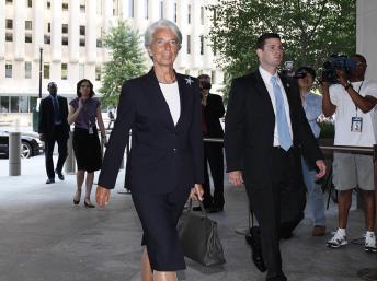 Après sa prise de fonctions, Christine Lagarde expose à la presse sa stratégie pour le FMI