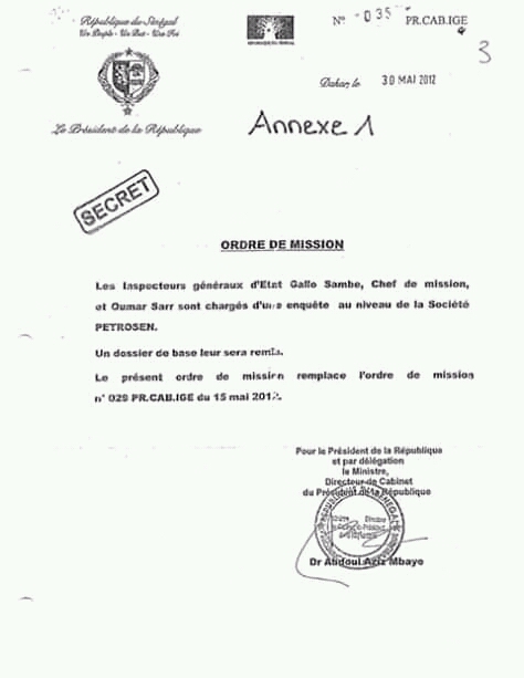 Rapport IGE sur le contrat de Petro-Tim: voici lâOrdre de mission signÃ© par le Directeur de Cabinet du prÃ©sident de la RÃ©publique 