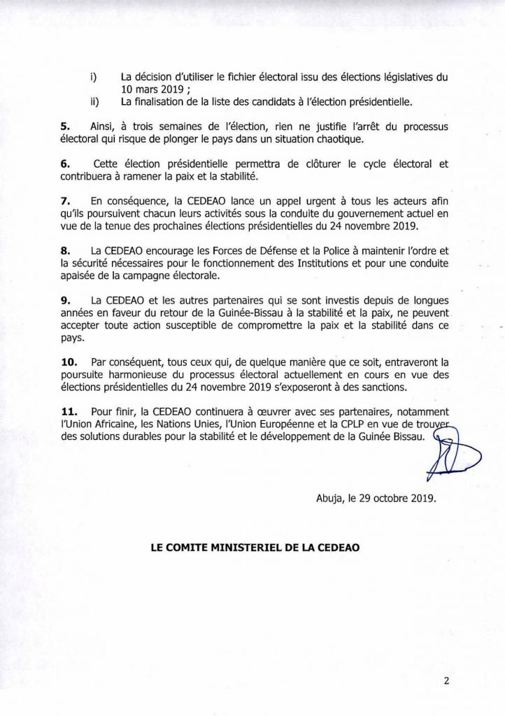 La CEDEAO juge illégale la dissolution du gouvernement en Guinée Bissau