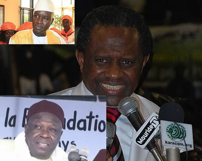 Modou Kara du PVD, Abdou Samath Mbacké en médaillon et Mansour Sy Djamil (des marabouts engagés dans les législatives du 1juillet) Montage: PressAfrik.com