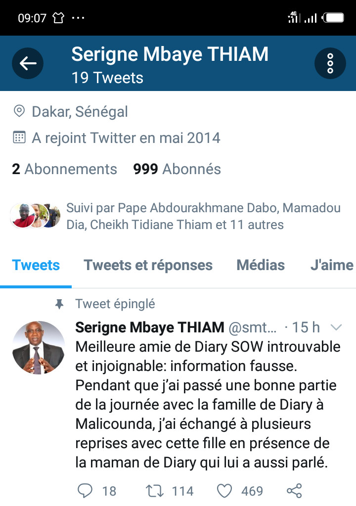 Le ministre Serigne Mbaye Thiam dément la disparition de la meilleure amie de Diary Sow