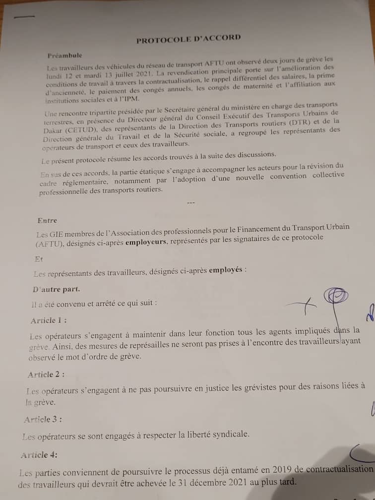 Les syndicalistes de l’AFTU mettent fin à leur grève (Document)