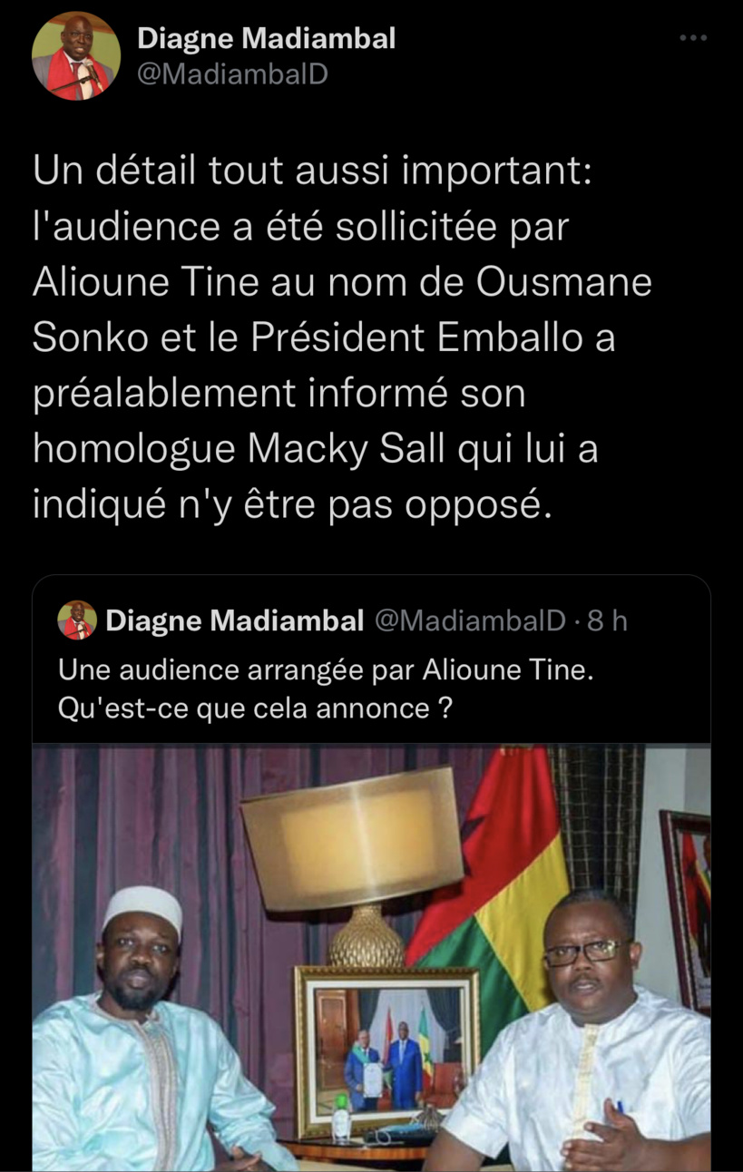 Madiambal cite Alioune Tine comme celui qui a démarché l’audience Sonko-Embalò, le droit de l’hommiste le dément