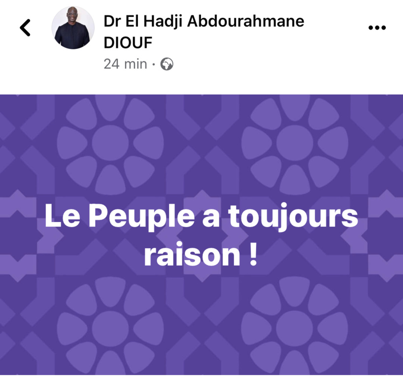 Dr Abdourahmane Diouf de AAR Sénégal se résigne: « le peuple a toujours raison »