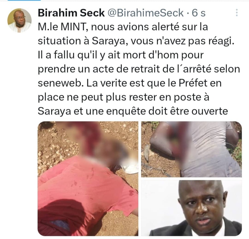 Violentes manifestations à Kédougou : Birahim Seck demande l'ouverture d'une enquête et le départ du préfet