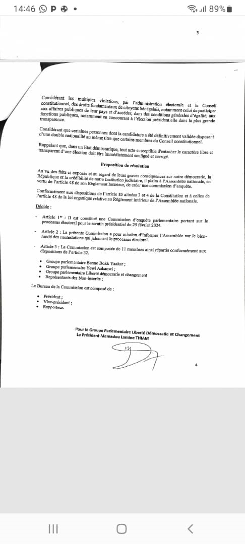 Elimination de Karim Wade à la présidentielle : voici la Résolution visant la constitution d’une commission d’enquête parlementaire