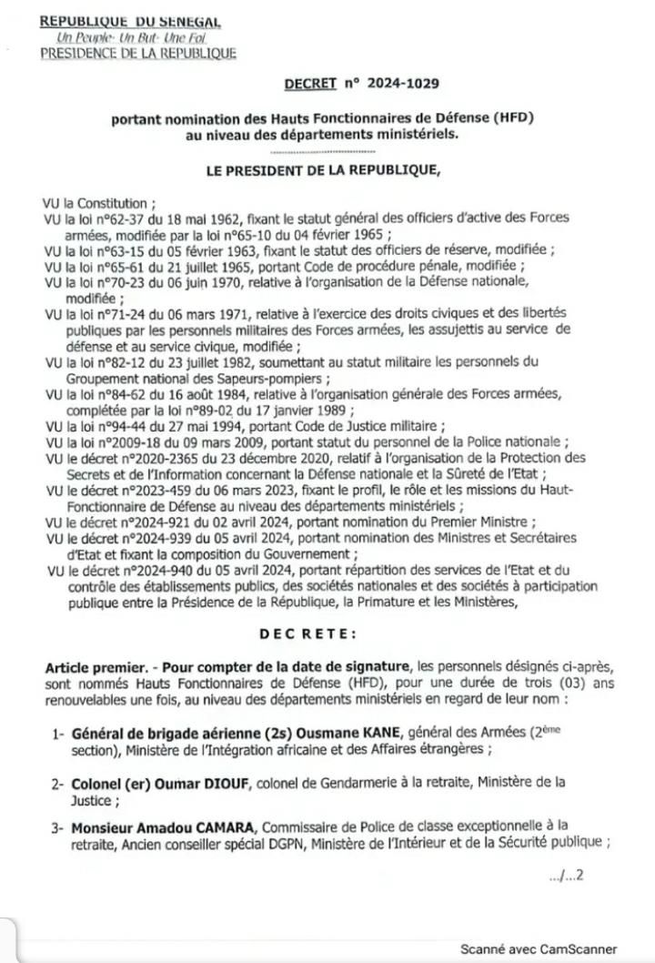 Sénégal : Bassirou Diomaye Faye nomme 24 nouveaux Hauts fonctionnaires de défense (Hfd)