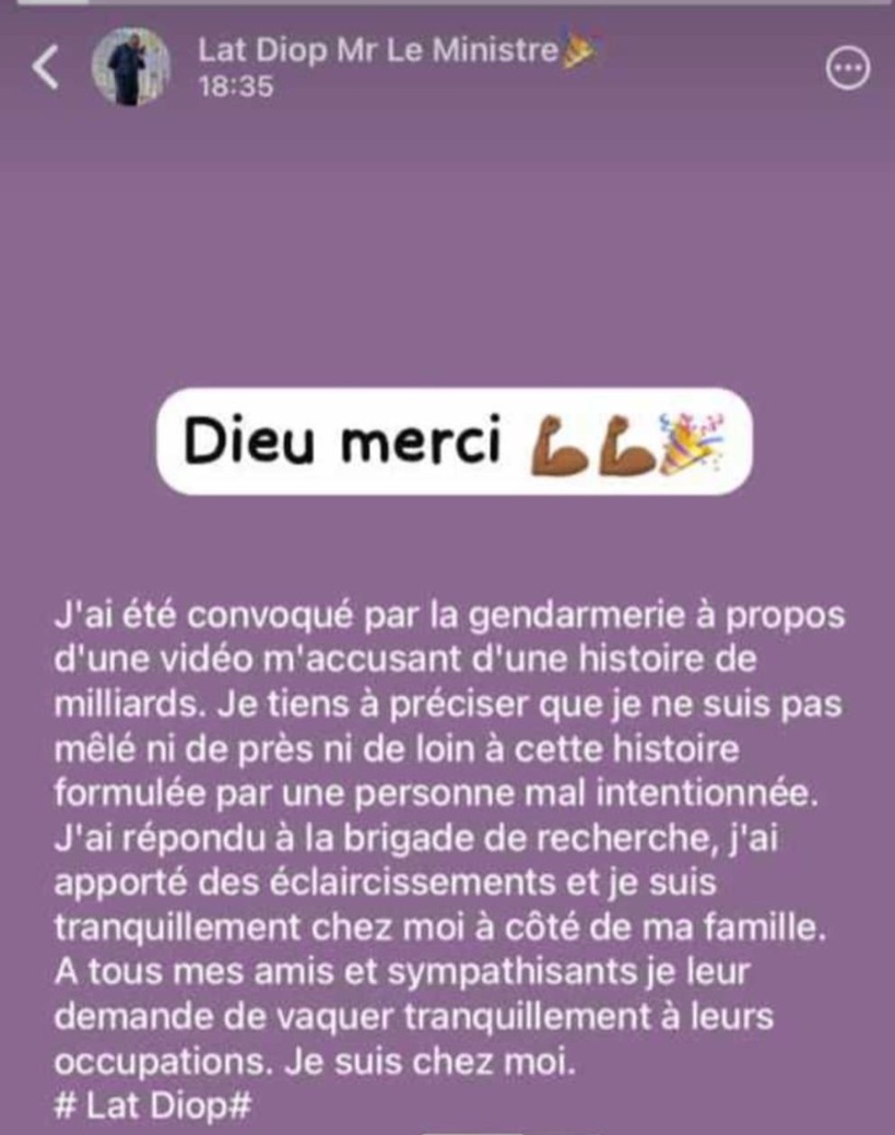 Audition de Lat Diop : l'ancien ministre des sports, le milliard et un après midi rythmé dans les locaux de la gendarmerie de Keur Massar