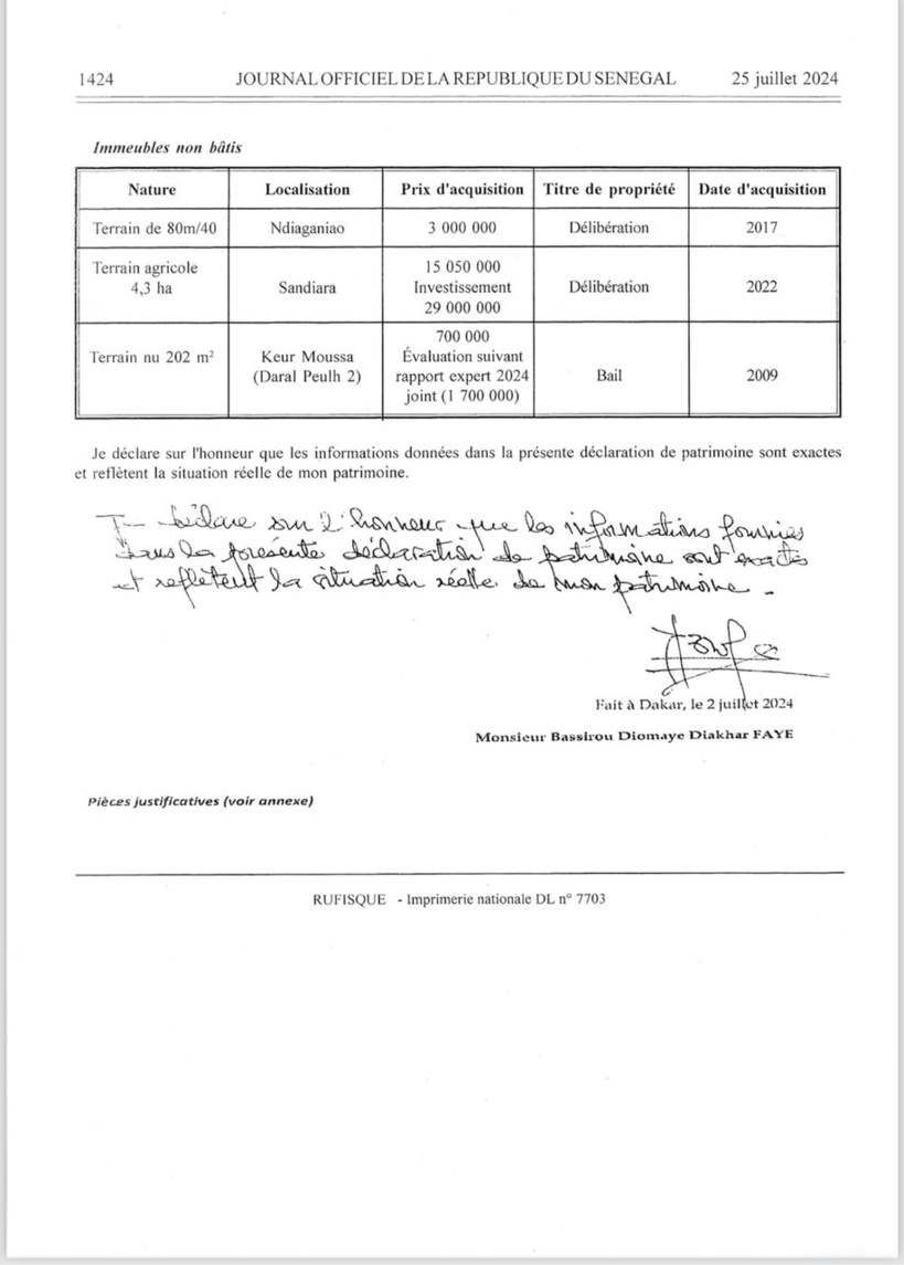 Le Conseil constitutionnel publie la déclaration de patrimoine du Président Bassirou Diomaye Faye 