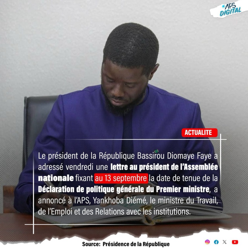 DPG du Premier : Diomaye a choisi la date du 13 septembre