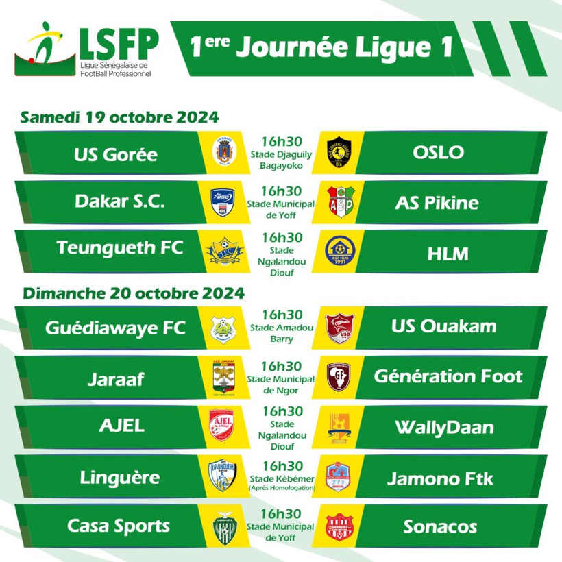 Coup d'envoi de la Ligue 1 : Teungueth FC face à l'ASC HLM, duel Dakar SC- AS Pikine ce samedi