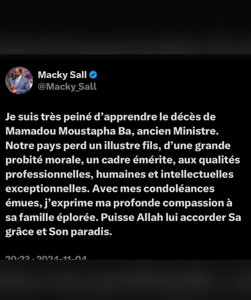 Décès de Moustapha Ba : la réaction de Macky Sall