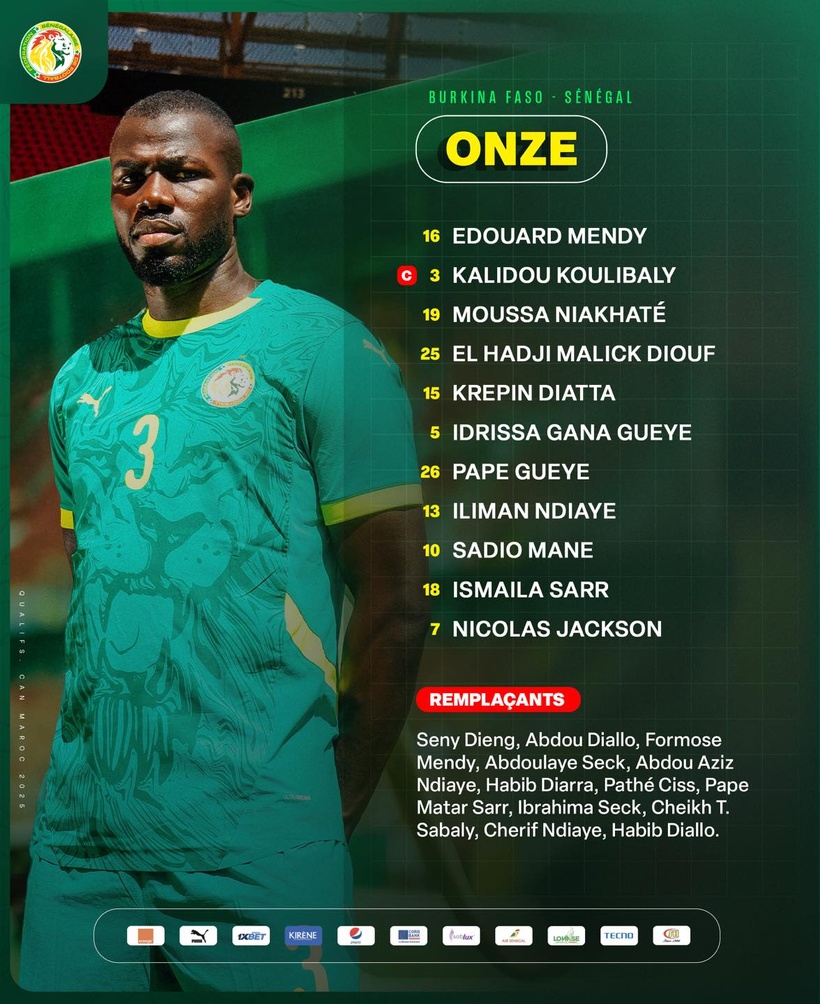 Qualifs CAN 2025 - Burkina vs Sénégal : le onze de départ des « Lions », Krépin et El Hadj Malick Diouf titulaires