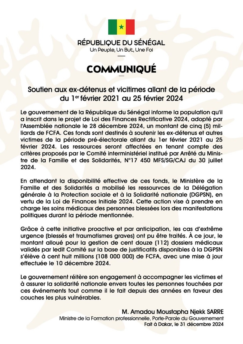 Sénégal : des critères définis pour soutenir les victimes des manifestations de 2021 à 2024