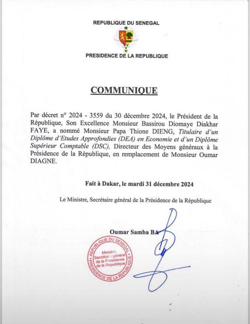 Urgent- le Président Bassirou Diomaye Faye limoge Cheikh Omar Diagne