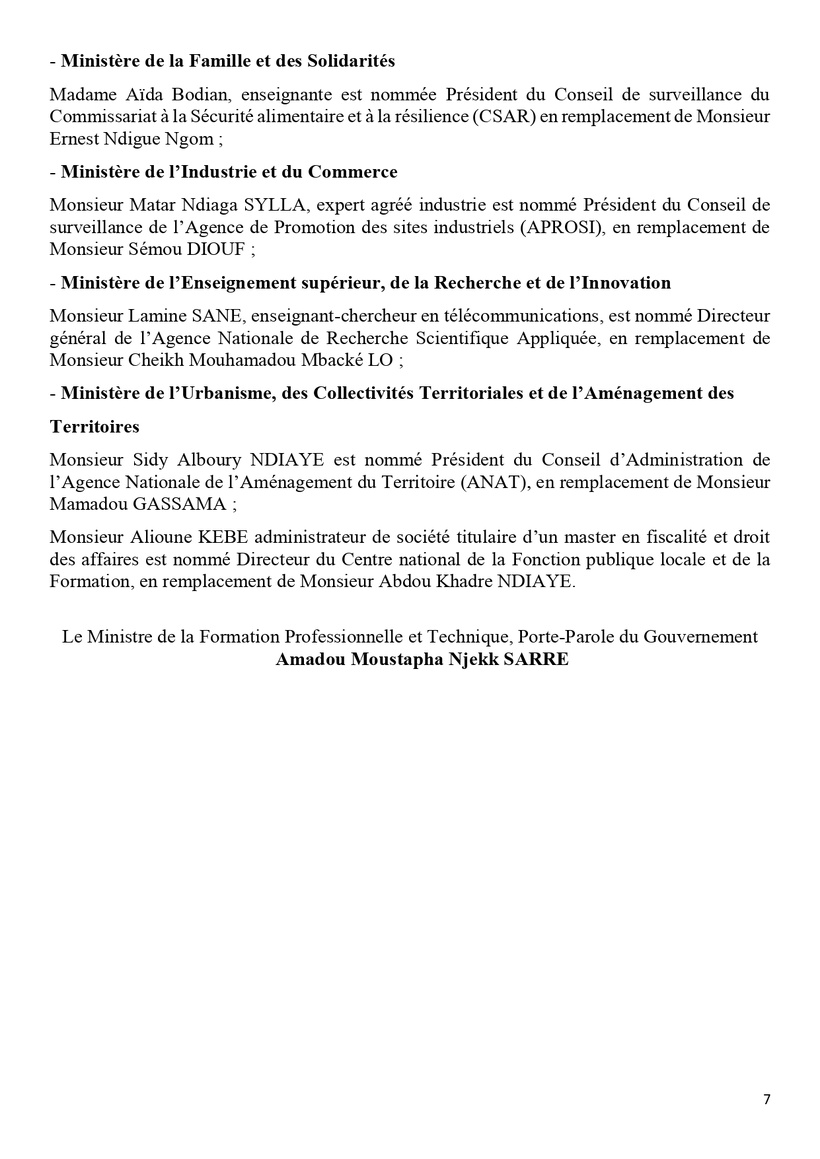 Communiqué du Conseil des ministres du mercredi 08 janvier 2025