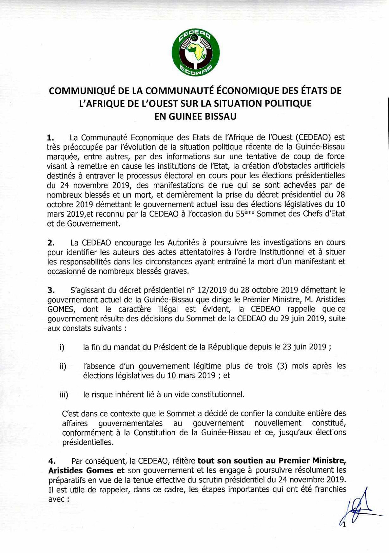 La CEDEAO juge illégale la dissolution du gouvernement en Guinée Bissau