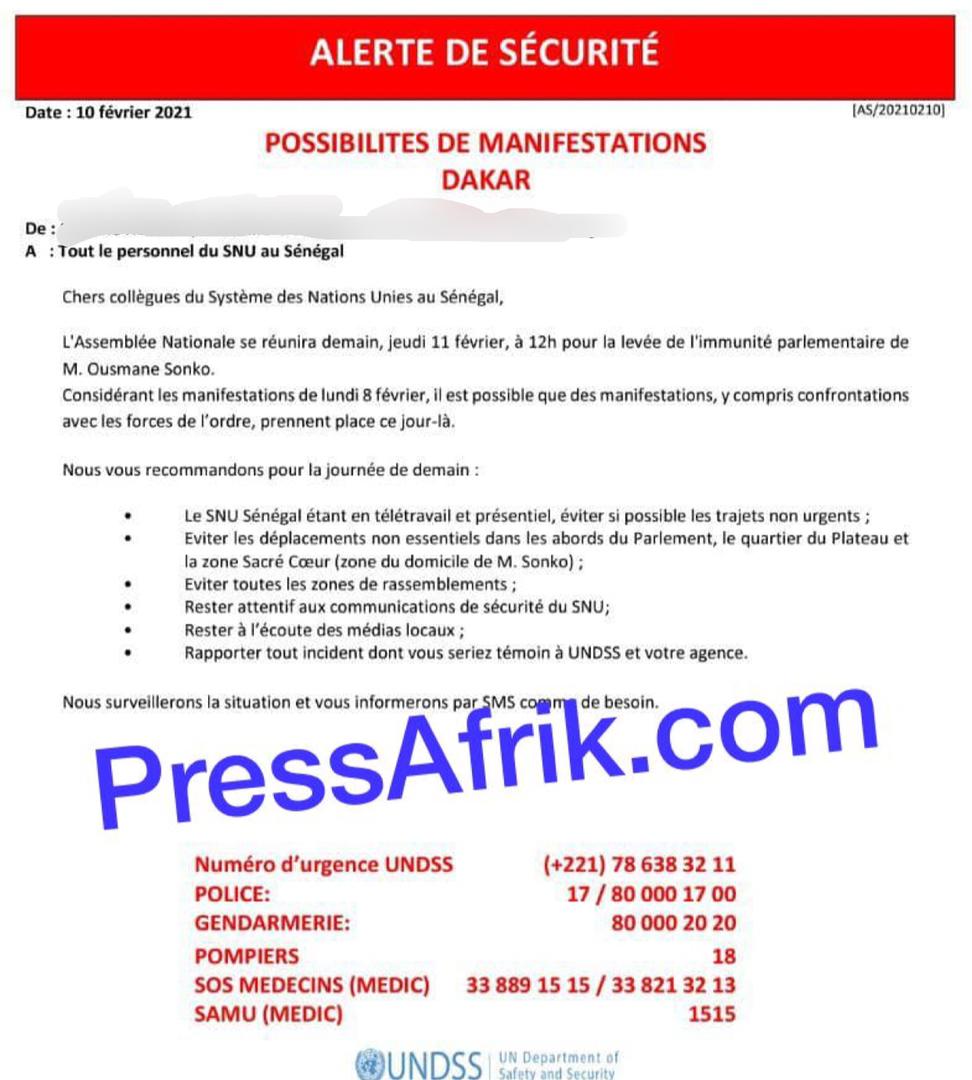 Les Nations-Unies et l’Ambassade de France alertent sur d’éventuelles manifs des «pro Sonko »