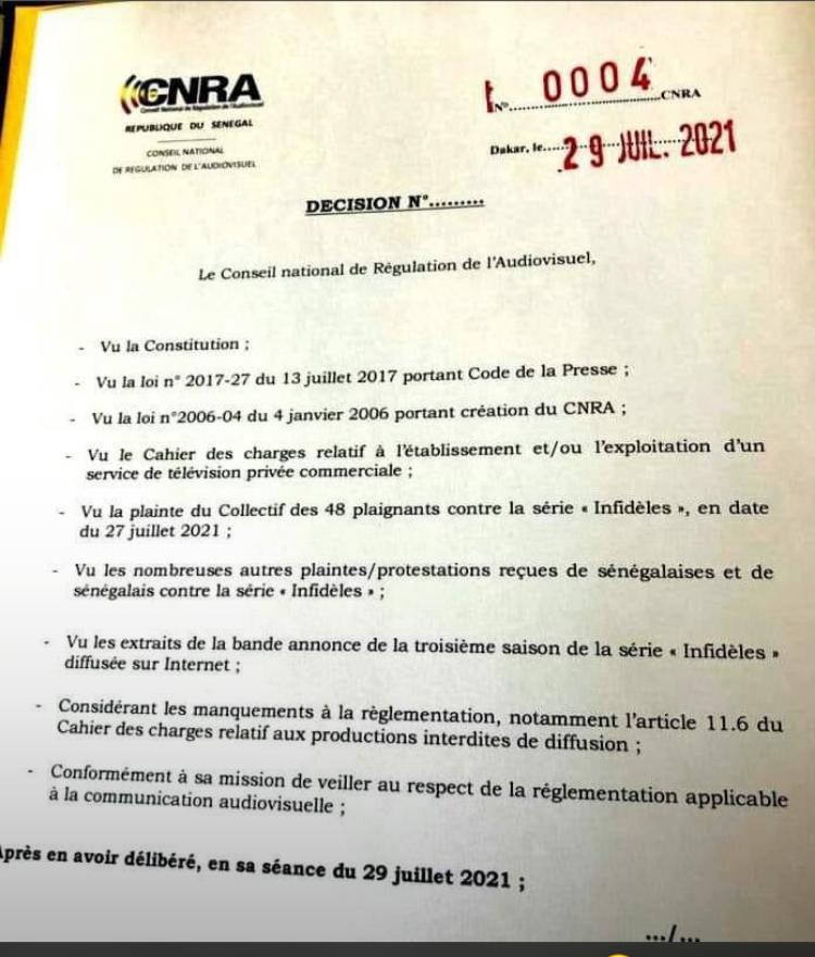 Le Cnra "censure" la saison 3 de la série Infidèles, après une plainte de Jamra