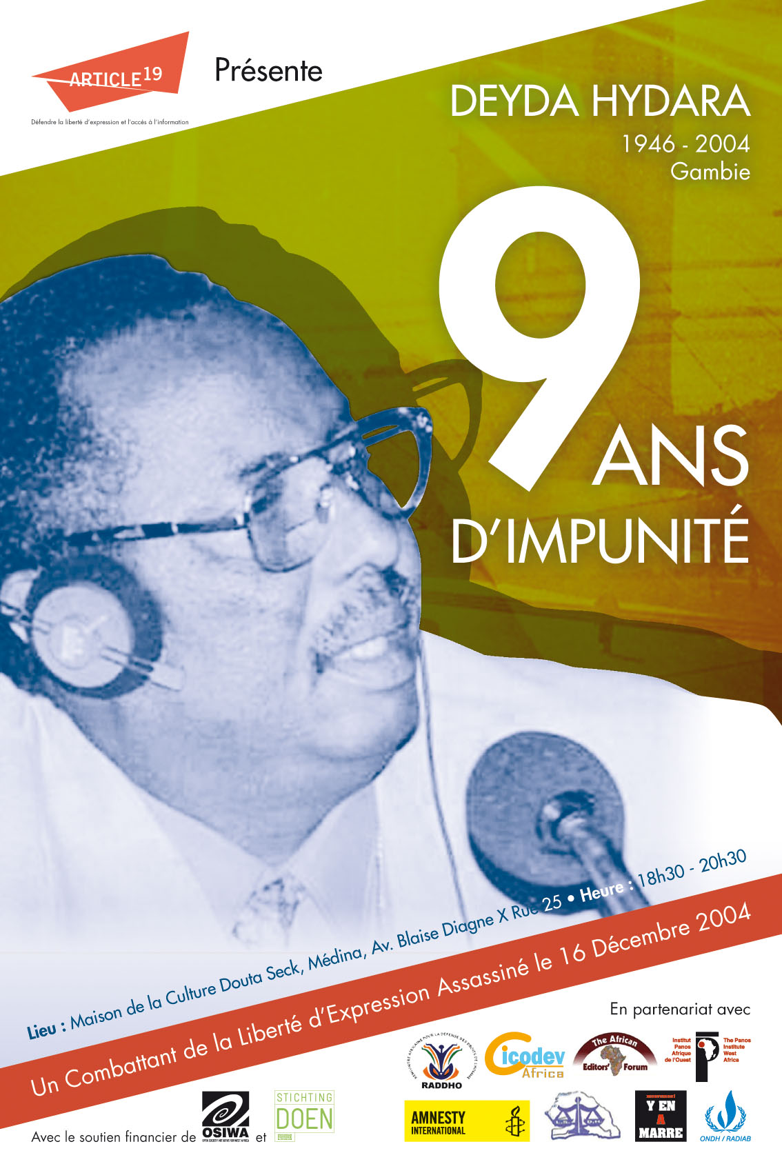 9eme anniversaire de l’assassinat de Deyda Hydara: les droits de l'hommiste, article 19 et Y'en à marre se mobilisent contre l'impunité en Gambie