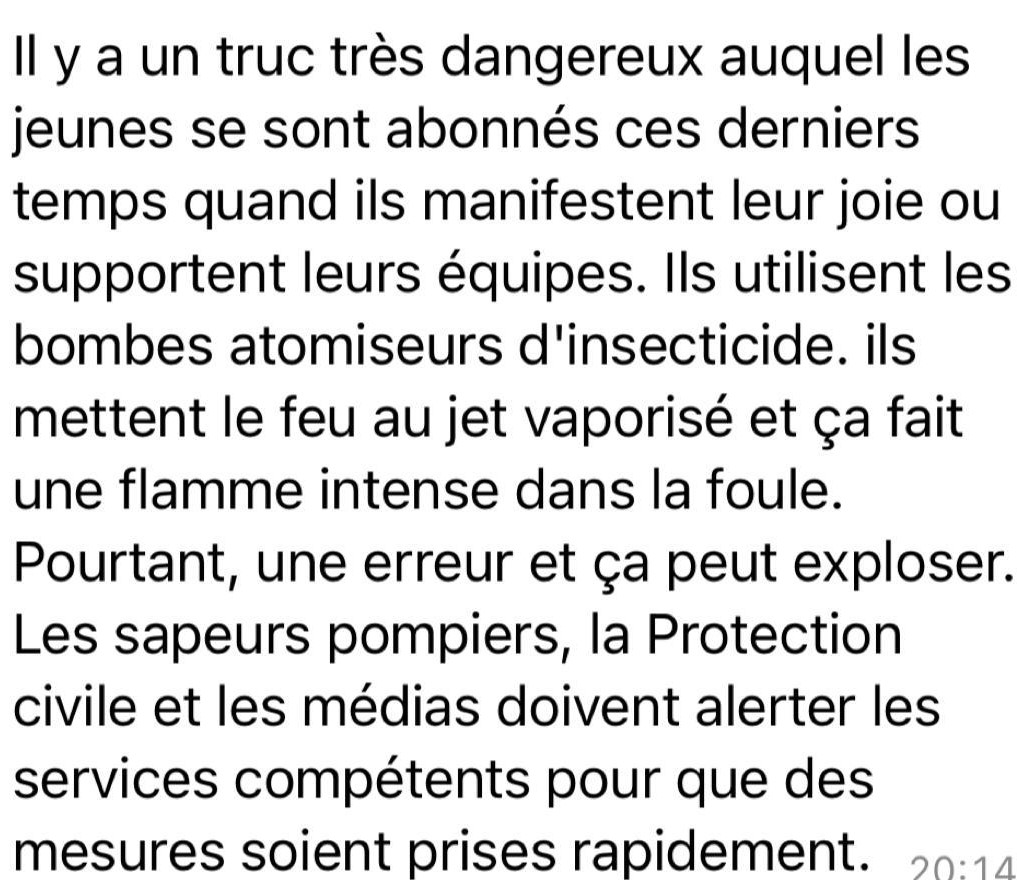 Célébration des supporters : alerte sur le danger d’explosion des bombes atomiseurs d'insecticide