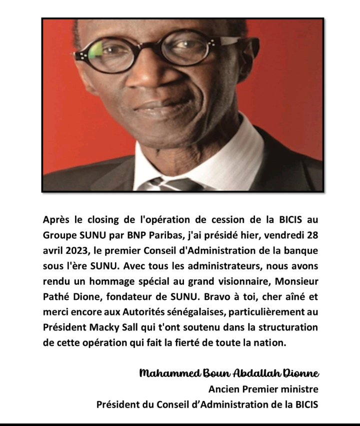 Mahammed Boun Abdallah Dionne, nouveau PCA de la BICIS