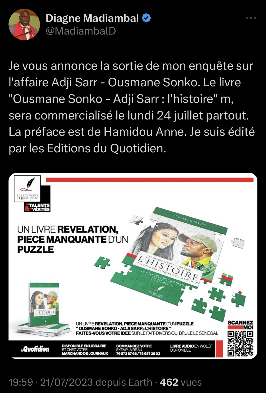 Sénégal : Madiambal Diagne, journaliste proche de Macky Sall annonce la sortie de son livre sur l’histoire Adji Sarr-Ousmane Sonkod