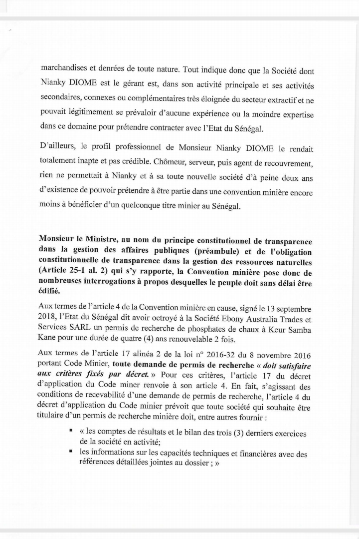 L'octroi supposé d'un permis pour la recherche de phosphate au frère de Antoine Diome: Guy Marius Sagna saisit le gouvernement