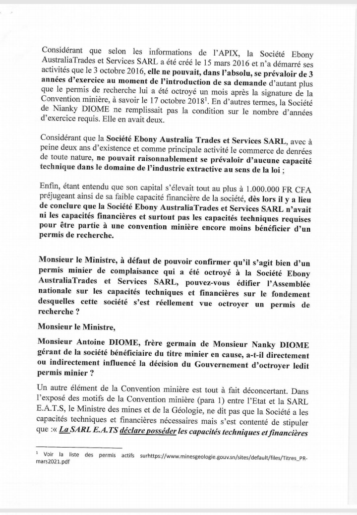 L'octroi supposé d'un permis pour la recherche de phosphate au frère de Antoine Diome: Guy Marius Sagna saisit le gouvernement