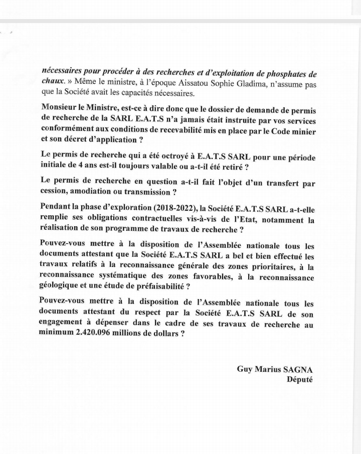 L'octroi supposé d'un permis pour la recherche de phosphate au frère de Antoine Diome: Guy Marius Sagna saisit le gouvernement