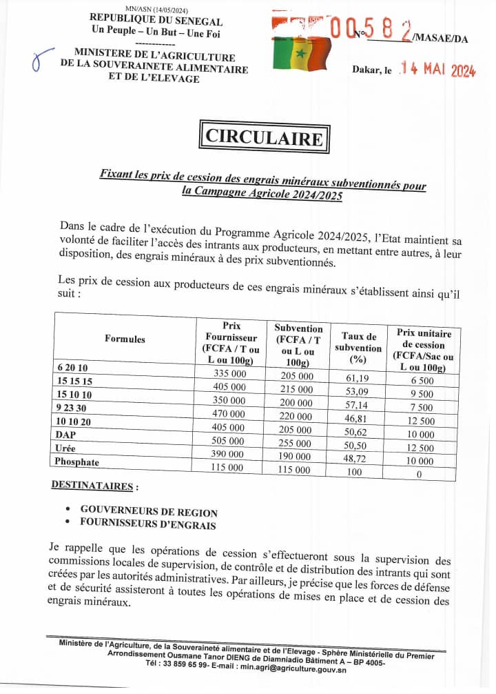 Cession des engrais minéraux subventionnés : Mabouba Diagne fixe ses prix