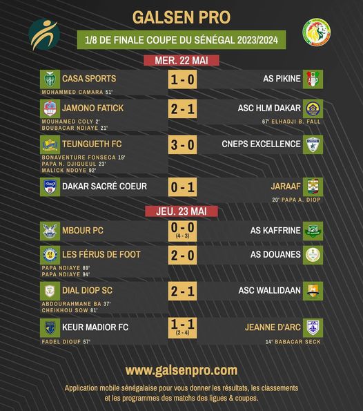 Coupe du Sénégal : les petits poucets Dial Diop et Férus Foot se qualifient, Mbour PC et la Jeanne d’Arc en quarts