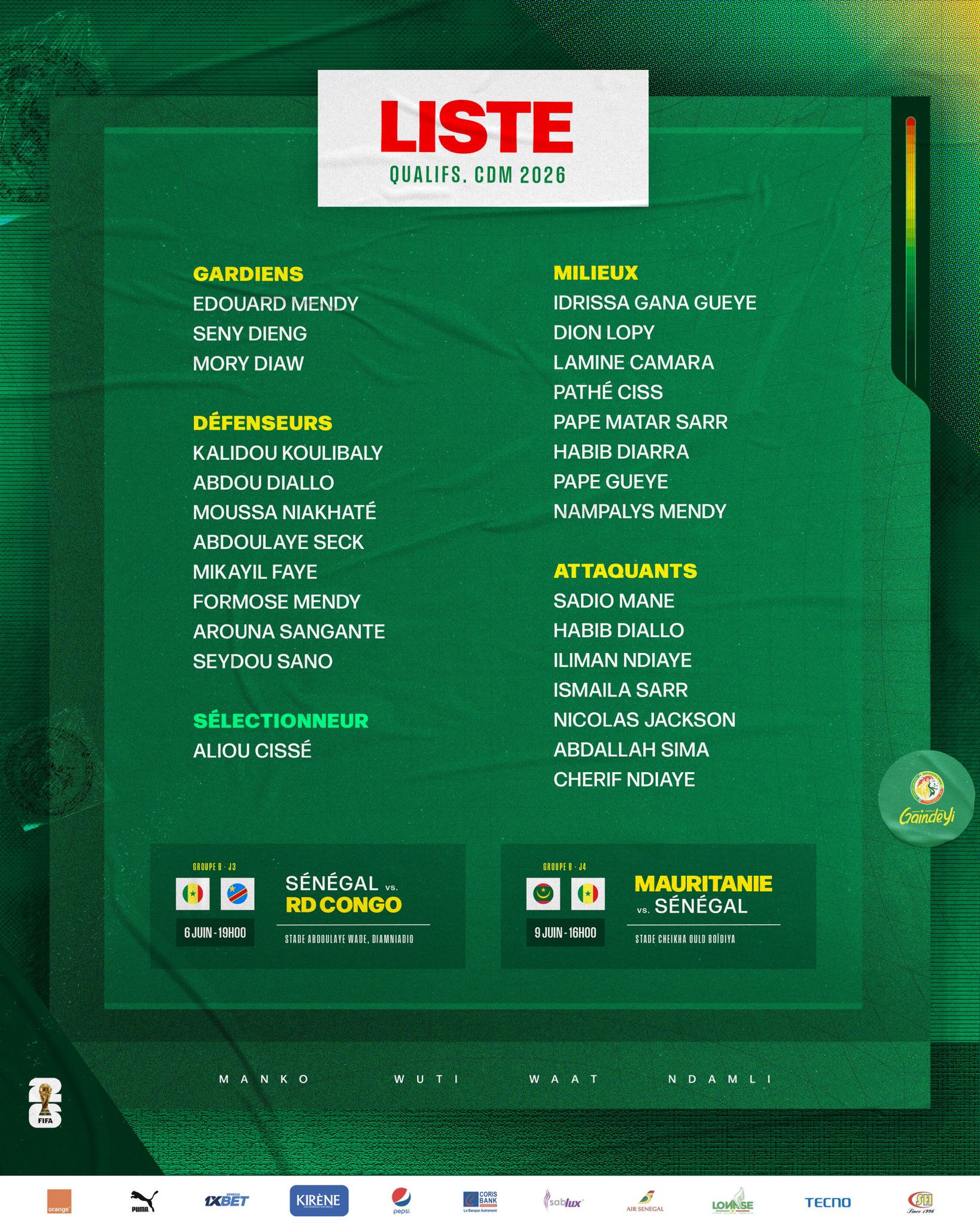 Aliou Cissé publie une liste de 26 joueurs, Kouyaté absent