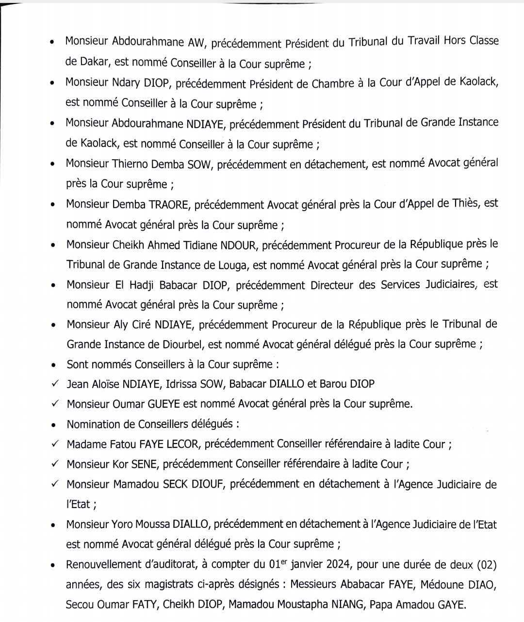 Conseil supérieur de la magistrature : Mamadou Mansour Mbaye nouveau Président de la Cour Suprême