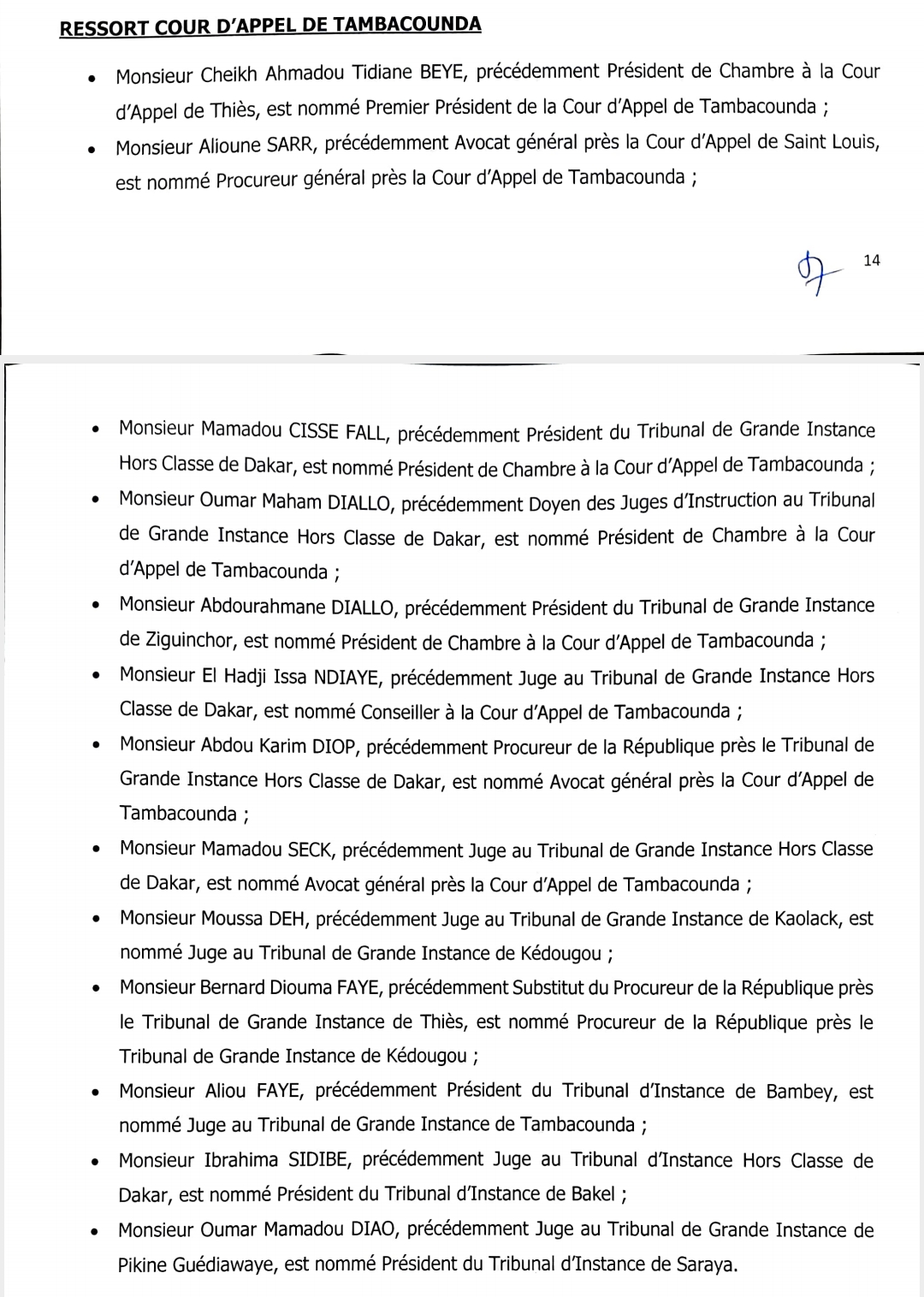 CSM : les juges Oumar Maham Diallo, Abdou Karim Diop, Mamadou Seck tous affectés à Tambacounda