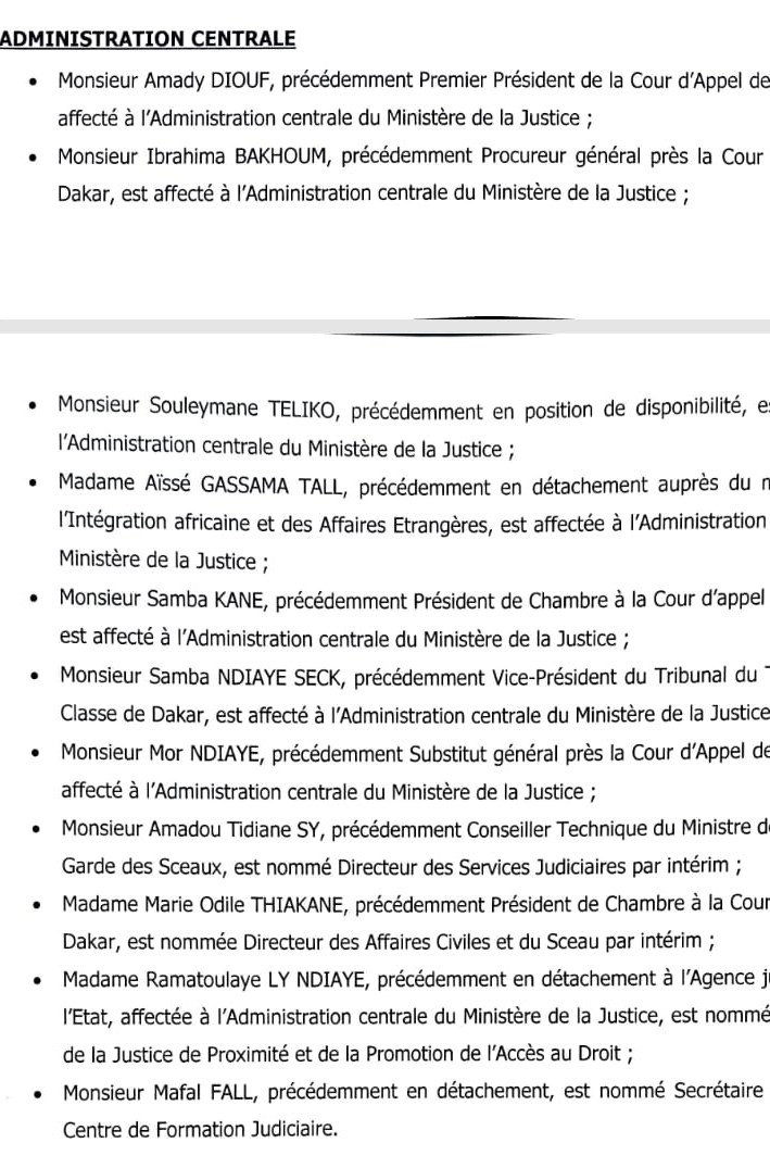 Conseil supérieur de la Magistrature : Souleymane Teliko, Amady Diouf et Ibrahima Bakhoum atterrissent à l’Administration centrale de la justice