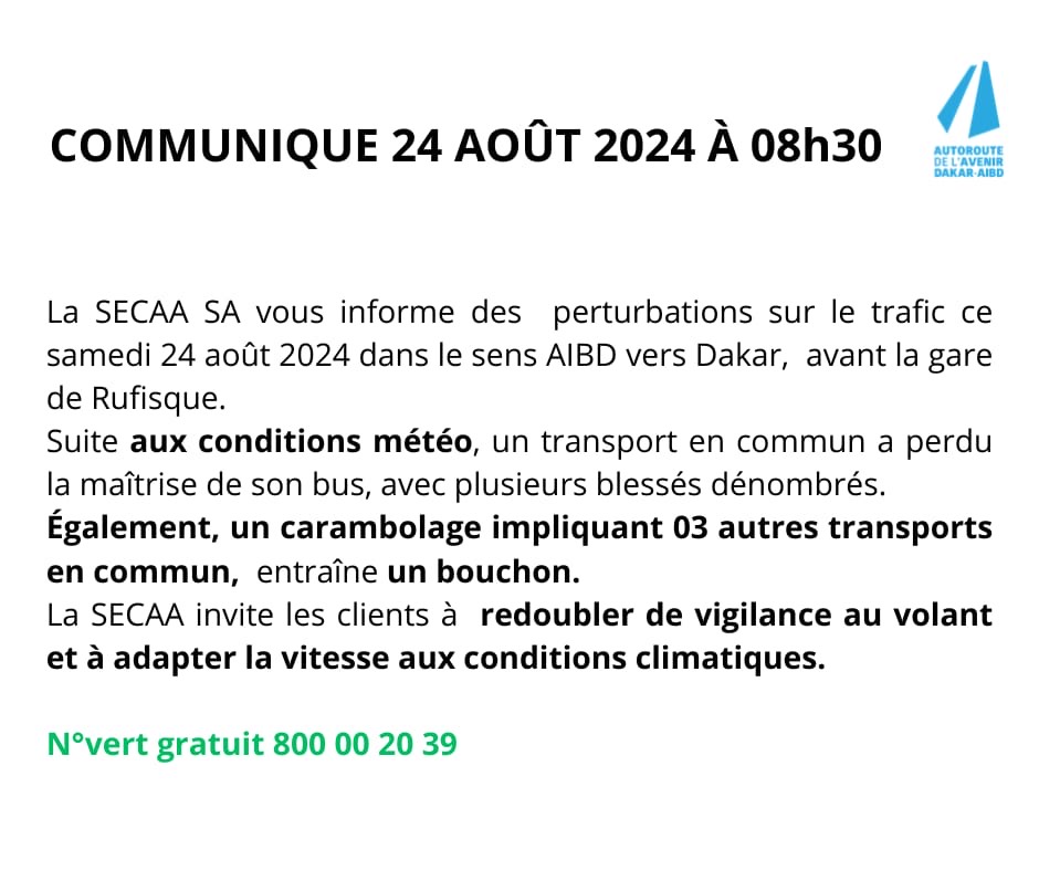 Transport : Des perturbations annoncées sur l’autoroute dans le sens AIBD vers Dakar