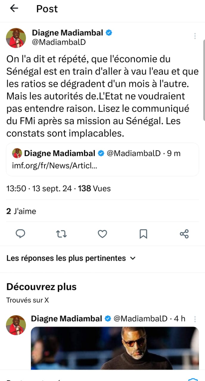 Note du FMI sur l'économie sénégalaise : Madiambal Diagne parle de "constats implacables"