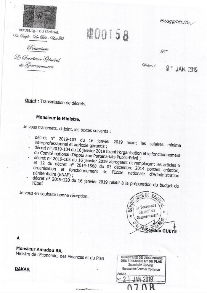 Carnage financier : voici la preuve que le ministre Cheikh Diba «n'a aucune responsabilité directe sur les chiffres évoqués» (Documents)