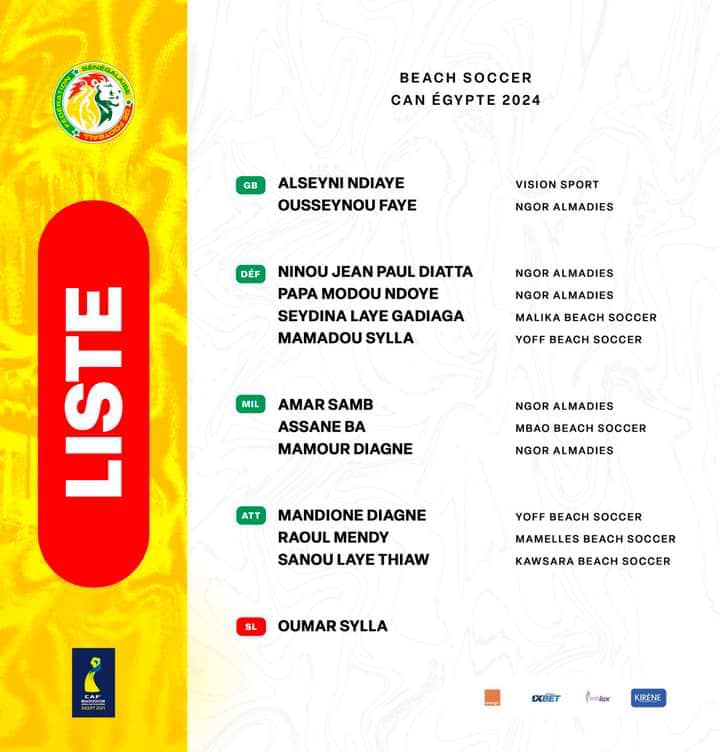 "Beach Soccer : Voici la liste de 12 "Lions" convoqués pour la CAN 2024 à Hurghada