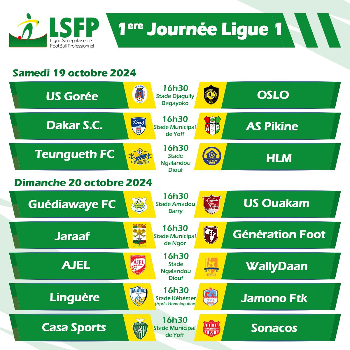 Coup d'envoi de la Ligue 1 : Teungueth FC face à l'ASC HLM, duel Dakar SC- AS Pikine ce samedi