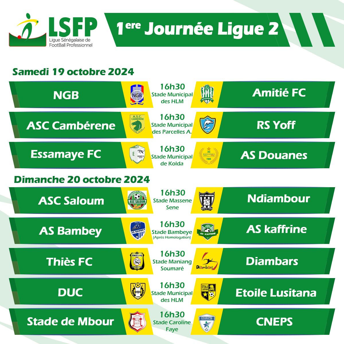 Saison 2024-2025 : la Ligue 2 démarre avec le derby lebou AS Camberène - RS Yoff ce samedi