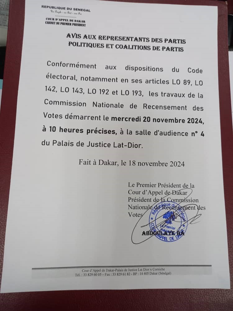 Résultats des élections législatives : les travaux de la Commission nationale de Recensement des votes démarrent demain mercredi