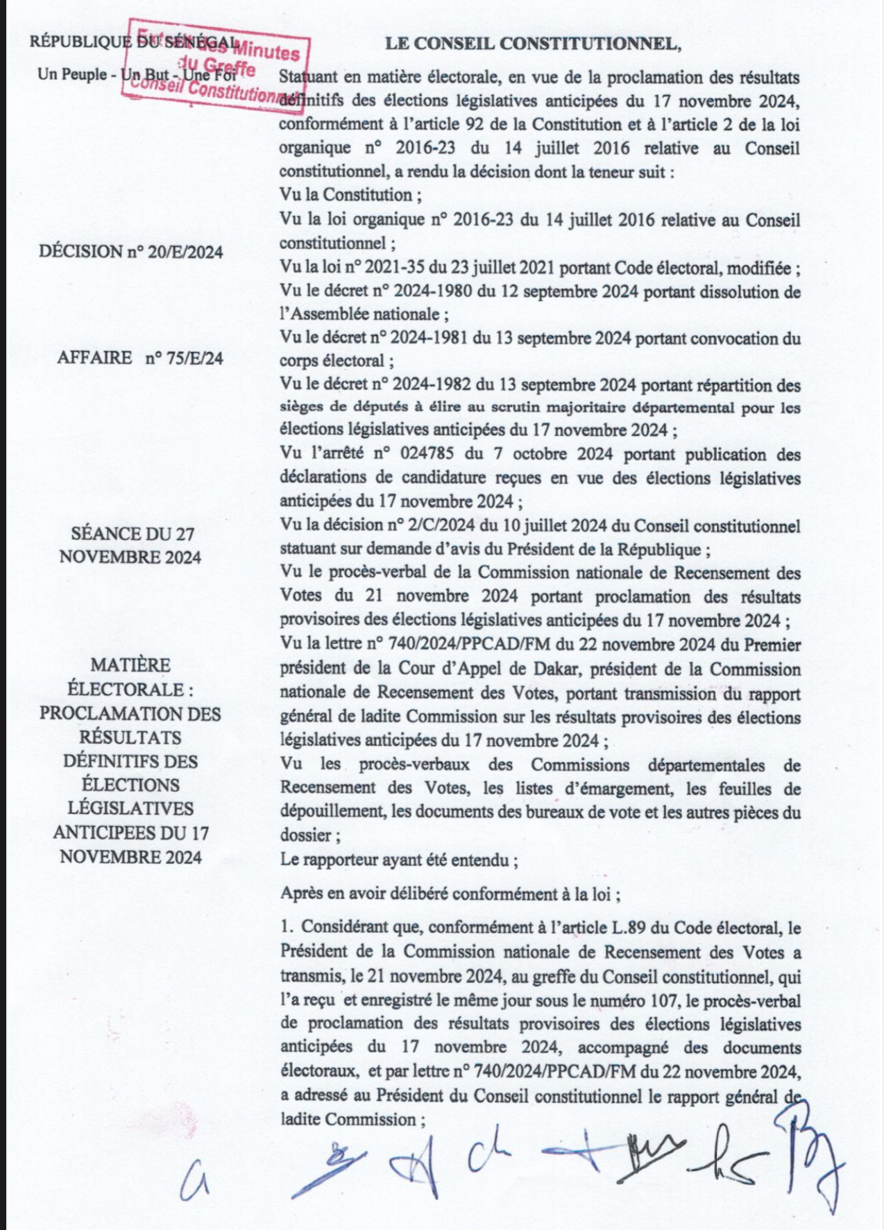 Urgent-le Conseil constitutionnel publie les résultats définitifs des élections législatives