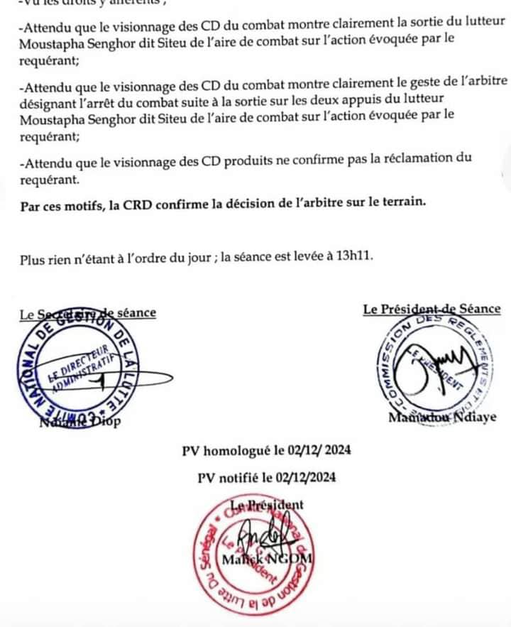 Lutte : le CNG confirme la victoire de Modou Lo sur Siteu (communiqué)