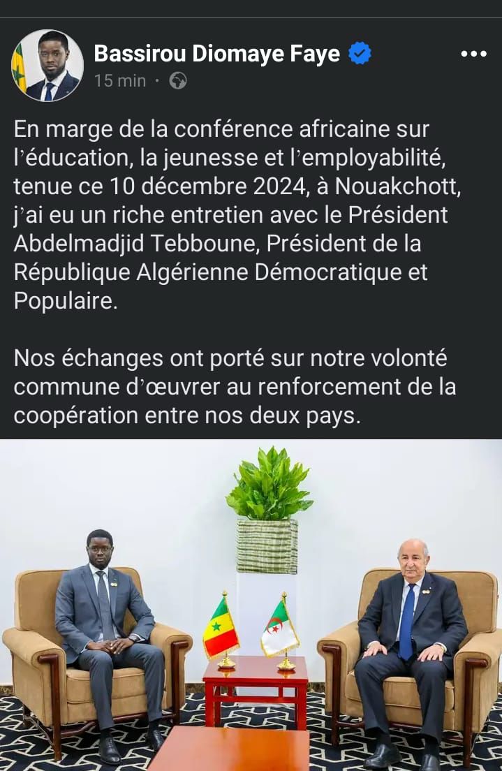 Partenariat : Dakar et Alger envisagent de renforcer leur coopération