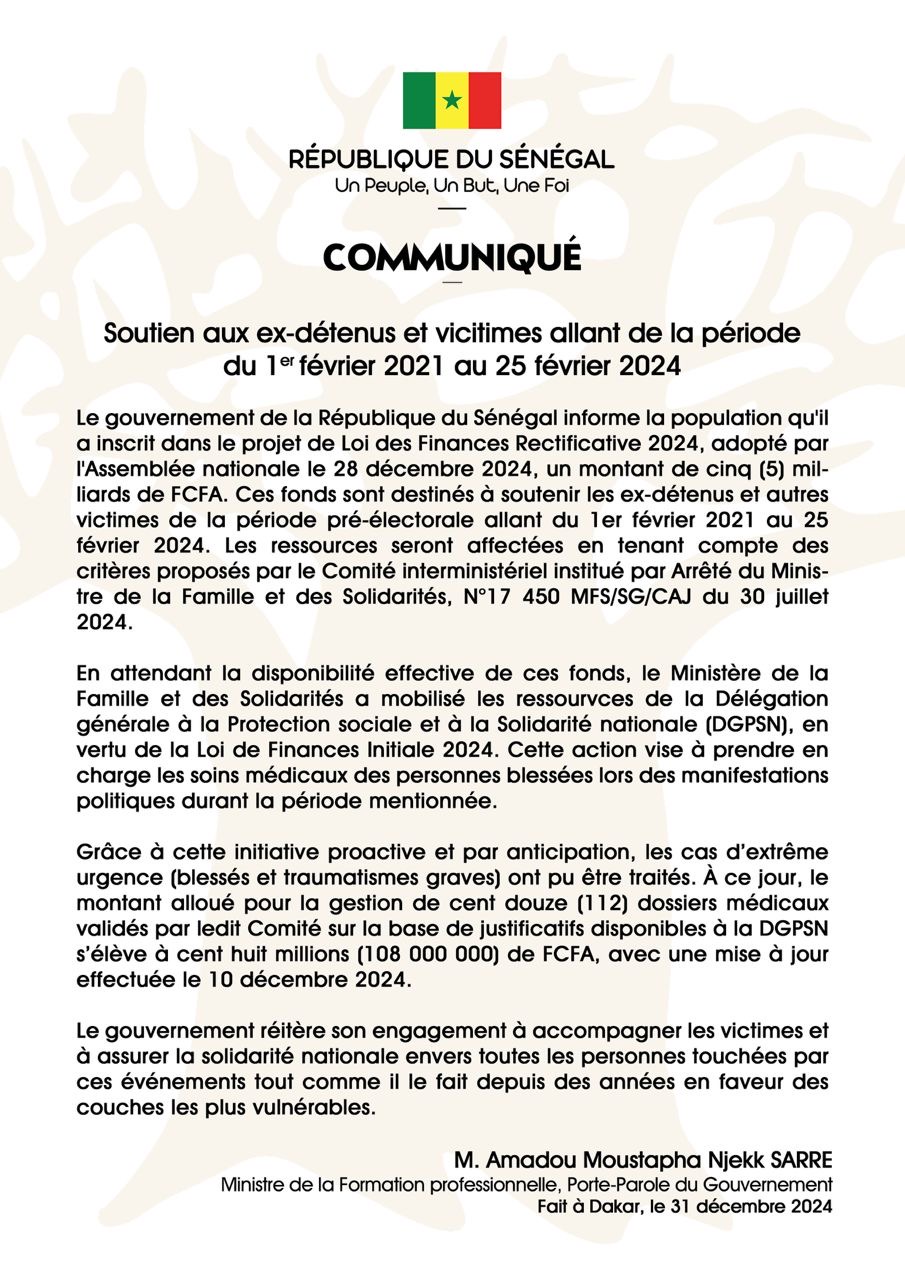 Sénégal : des critères définis pour soutenir les victimes des manifestations de 2021 à 2024